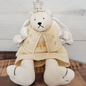 Russ Berrie ivory/off white plush angel bear glitter and gold series star halo